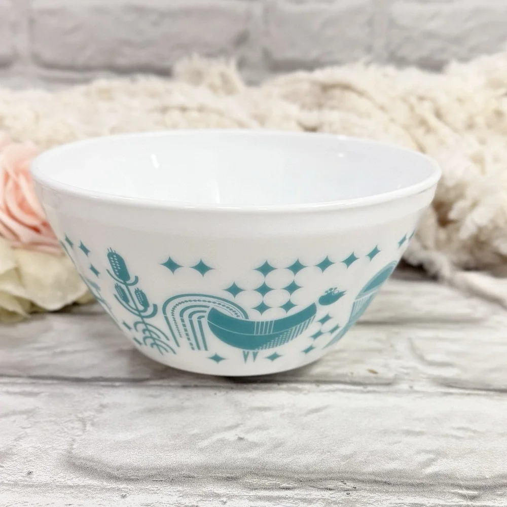 Vintage Charm Pyrex Inspired Rise n' Shine 2 Mixing Nesting Bowl Teal  10c & 6c